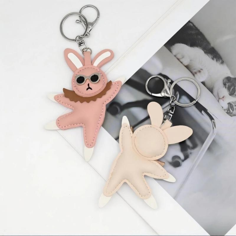 Whimsical Dancing Rabbit Keychain Fashionable Leather Trinket Versatile Decoration For Accessories Gift Giving
