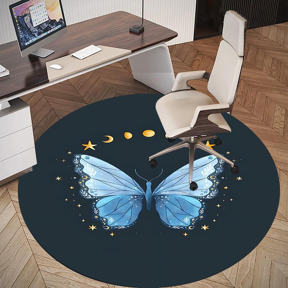 1pc Butterfly Moon Round Chair Mat Office Area Rug - Non-Slip, Floor Mat for Office, Bedroom, and Indoor Decor P127005