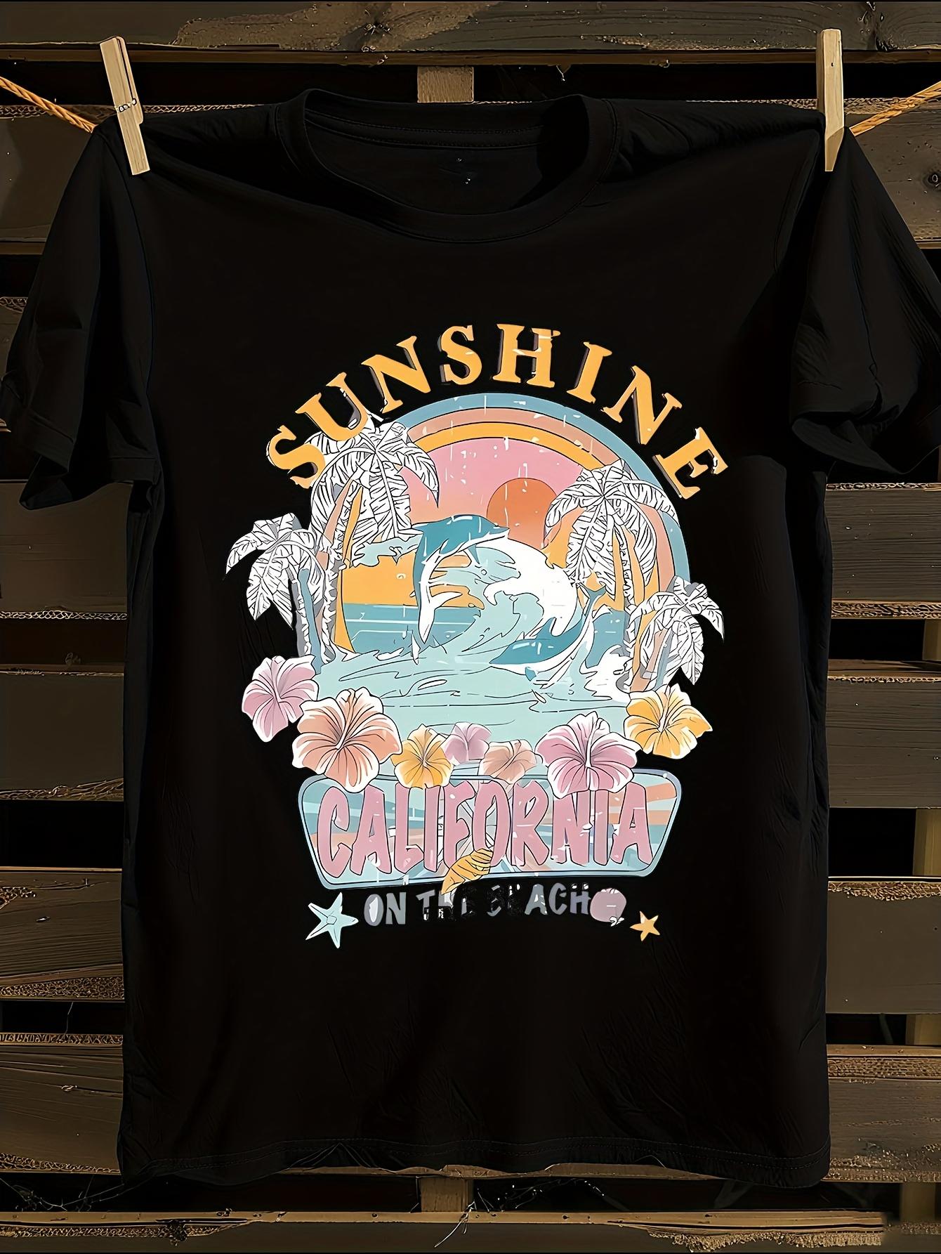 California Sunshine Beach Letter Print T-shirt L