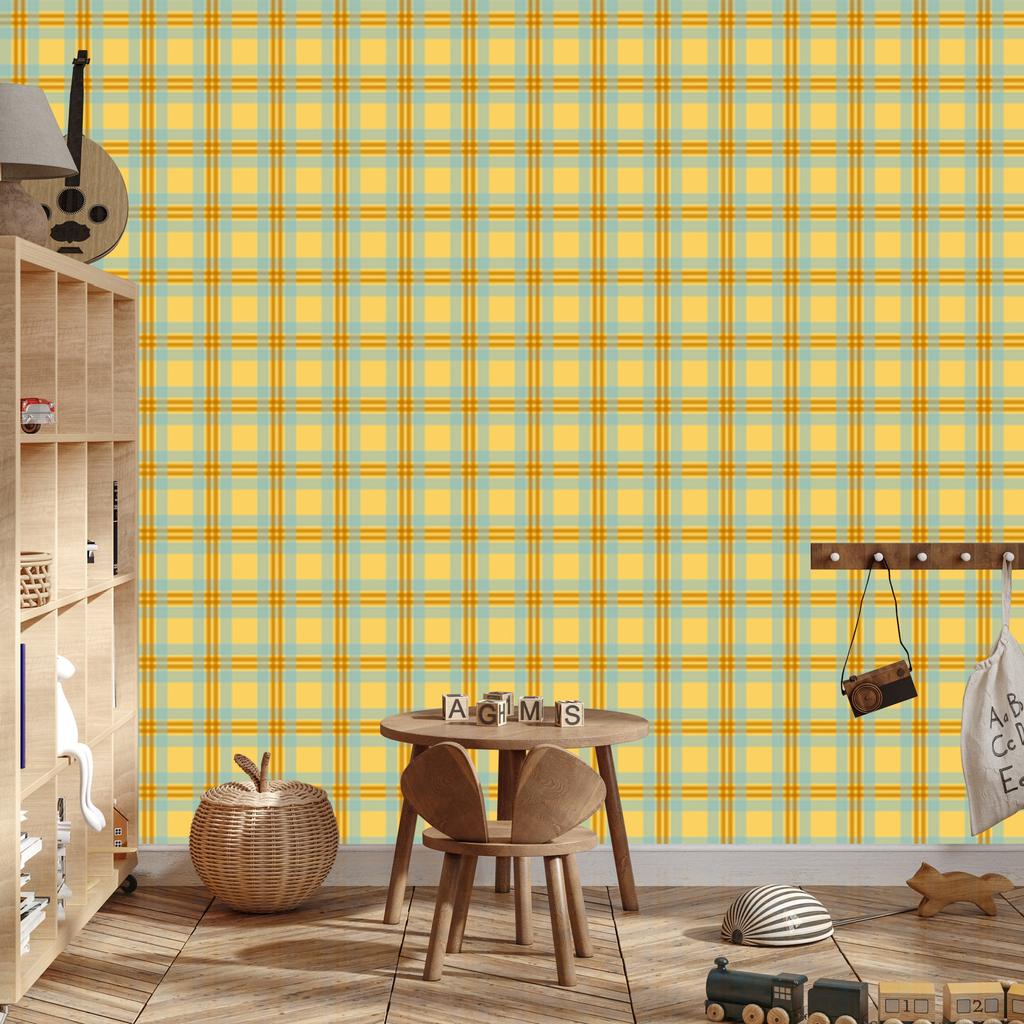 Yellow and blue checkered wallpaper, gold and yellow, for the living room and bedroom, 50x1000