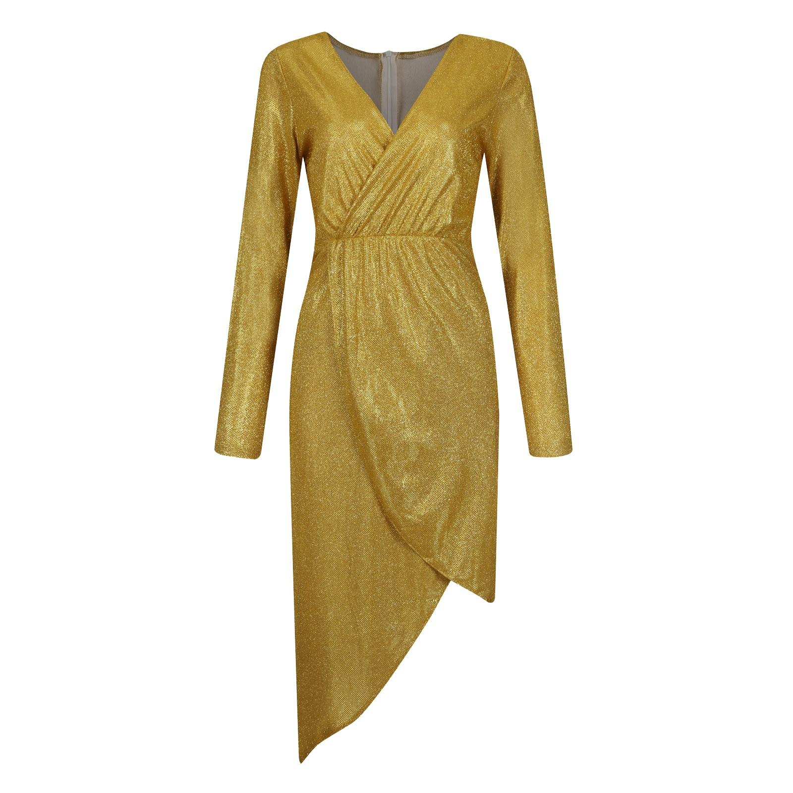 

Women s Fashionable Casual Gold Foil Stamped Dress, Long-sleeved V-neck Dress XXL золотий