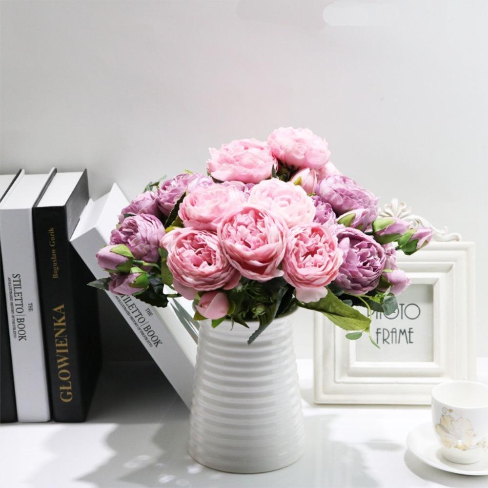 5 Heads Artificial Peony Flores Bouquet DIY Fake Flower Simulation Flowers  Home Wedding Decoration