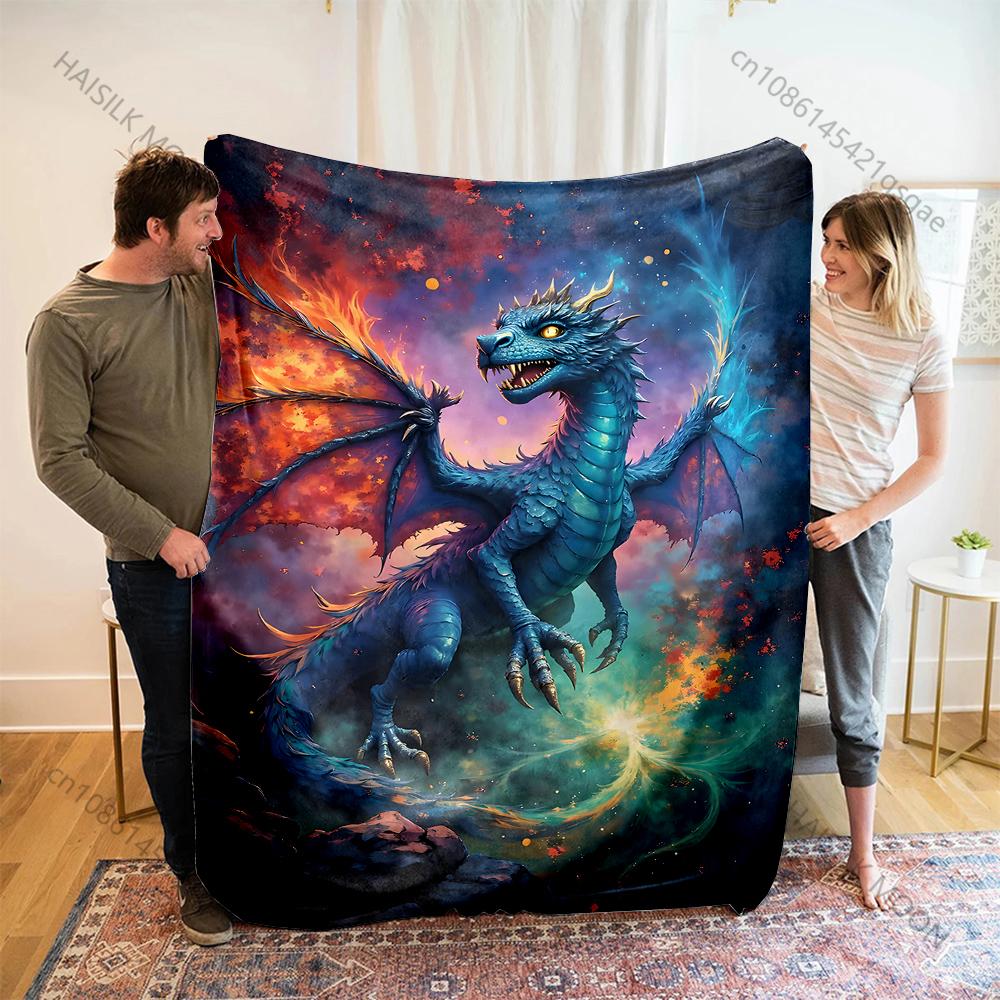Multiple Sizes Blue Dragon with Fiery Wings Print Adult Children Warm Blankets Home Travel Car Soft and Comfortable Luxury Gifts