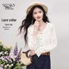 SLLSKY Women's Ruffled Lace Long-Sleeve Top