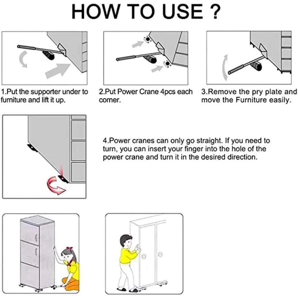 5Pcs/Set Furniture Lifter Mover Roller with Wheel Bar Moving Device Lifting Helper Furniture Heavy Duty Moving Transport Tool