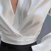 Women's New European American Elegant Satin Blouse Spring Autumn White V-neck Long Sleeve French Light Luxury Shirt