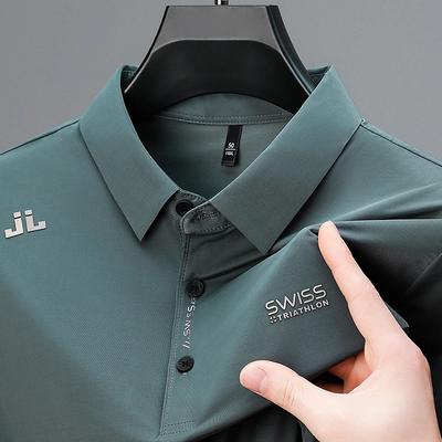 Herrskjorta med kort ärm för business casual med emblem Enfärgad pikétröja Trendig Andningsbar Bekväm Mångsidig Topp