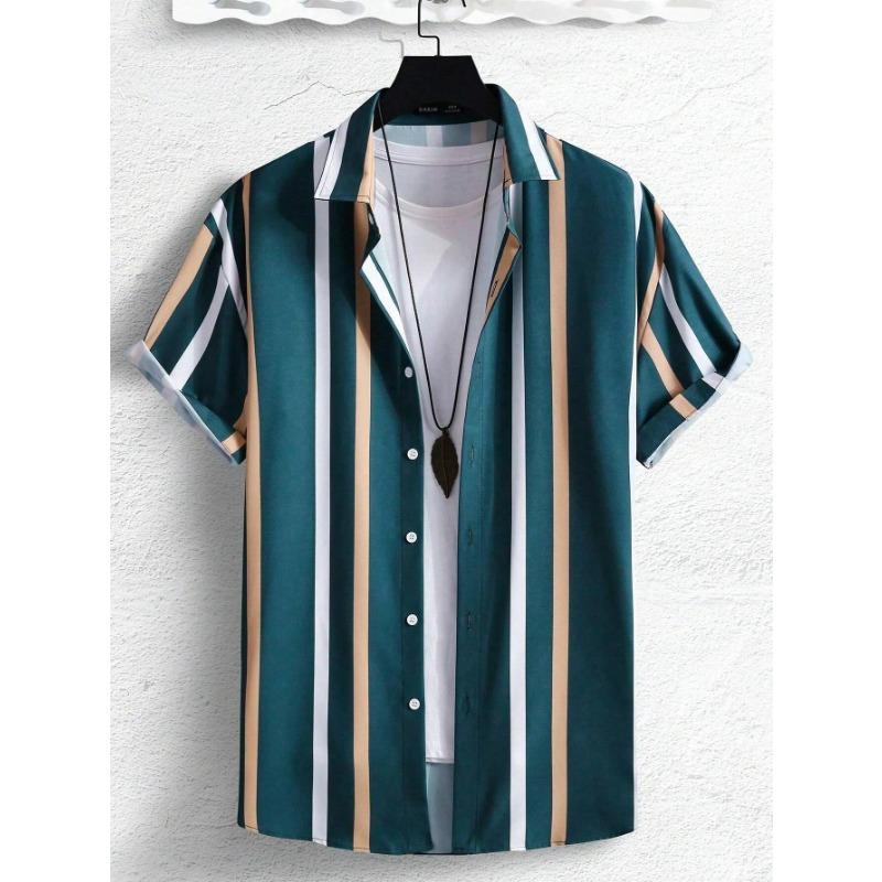 Herren Damen Hemden Buntes Gestreiftes Muster Print Design Kurzarmhemden Mode Knopf Kurzarm Tops