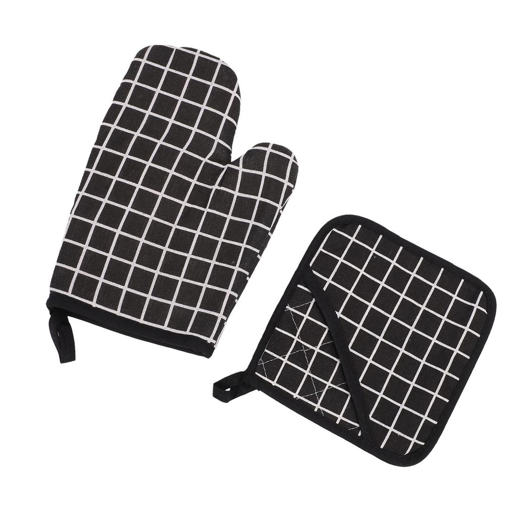 Oven Mitt Pot Holder Set Anti Scald Heat Proof Thickened Cotton Oven Mitten with Hot Pad for Kitchen Baking