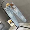 High-end light luxury printed jeans men's slim-fitting small feet European trendy brand casual versatile summer thin elastic trousers