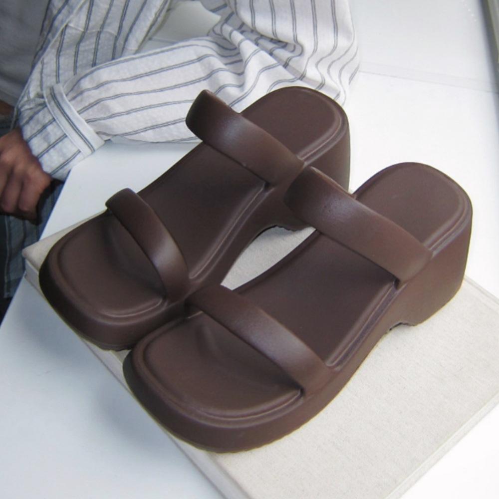 

Fashion High-Heeled Faionable Double Strap Sandals Slip-On EVA Anti-Slip Increased Height Slippers for Women Casual Daily Wear 39-40