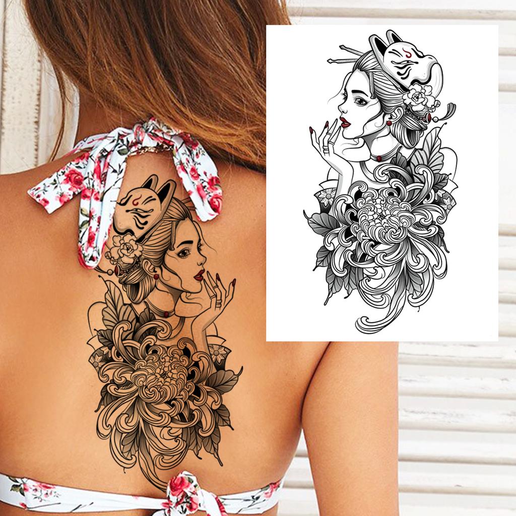 Sexy Tiger Flower Temporary Tattoo For Women Girl Skull Leopard Lion Tattoos Sticker Black Fake Tribal Animal Large Wasit Tattos