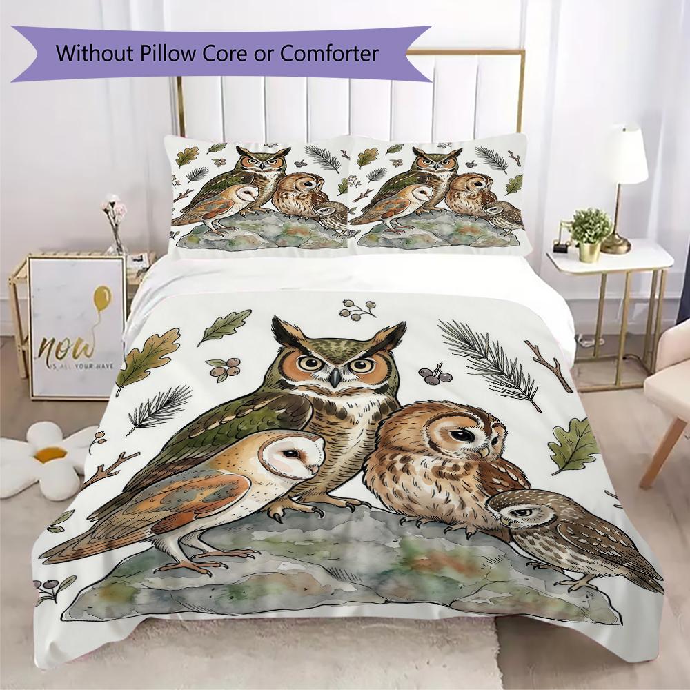 Collage Watercolor Owl Pattern Bedding Uilt Set Uilt Cover Pillowcase Home Decoration Birthday Gift (1 * Duvet Cover + 2 * Pillowcase Without Core)