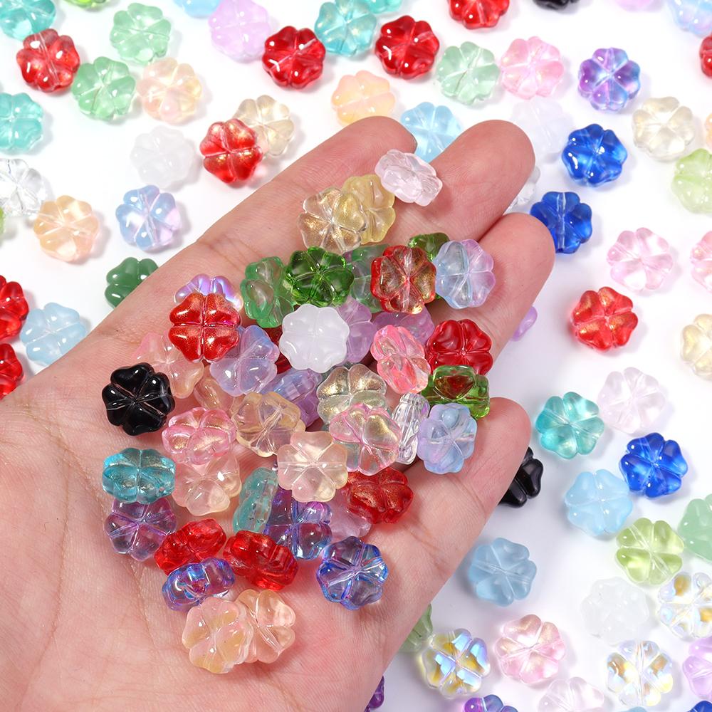 50pcs/lot 10mm Colorful Four-leaf Clover Shape Lampwork Beads For Jewelry Making Loose Spacer Glass Beads DIY Bracelet Earrings