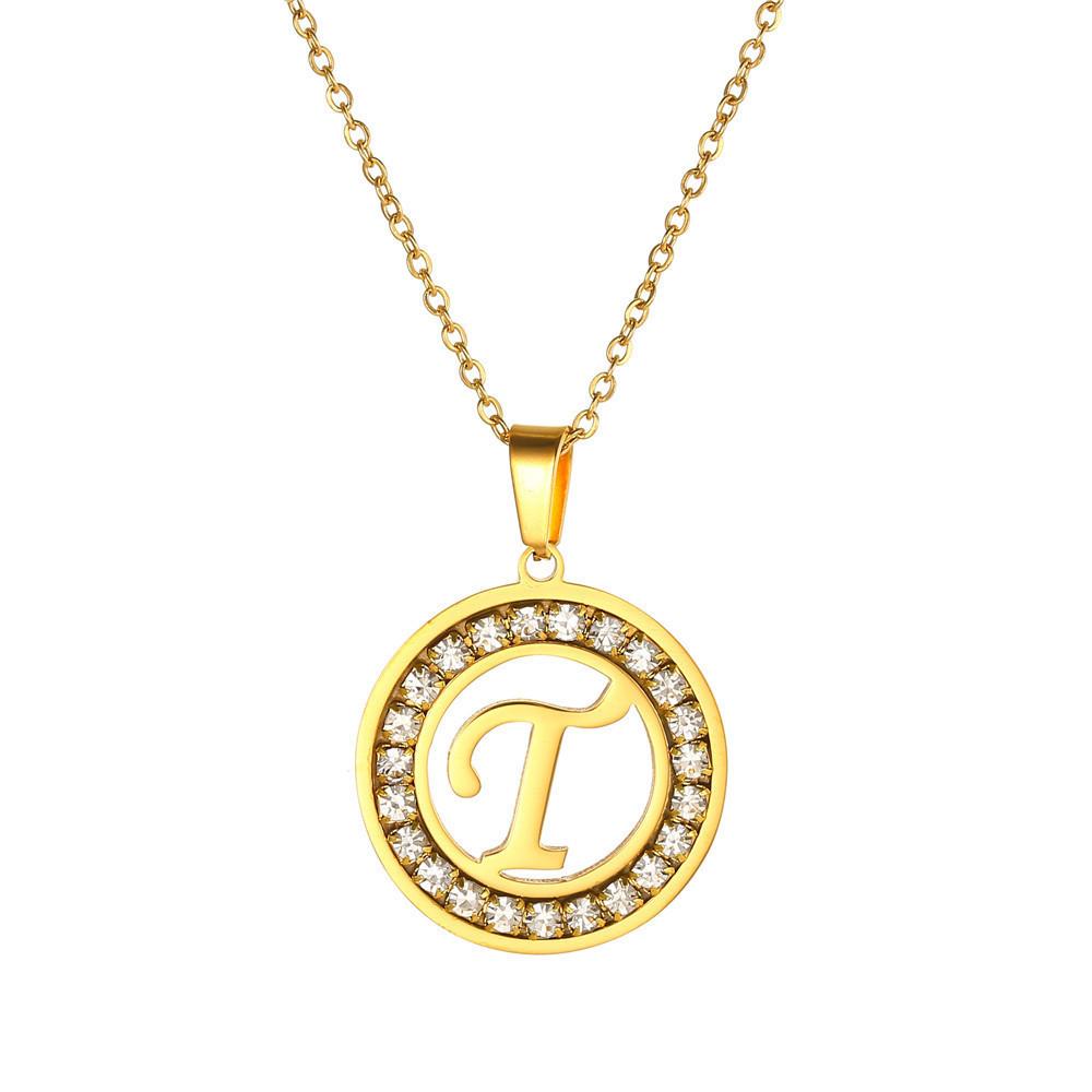 New Initial Letter Name Pendant Female Gold Color Stainless Steel A-Z Alphabet Round Necklace for Women Jewelry Gift
