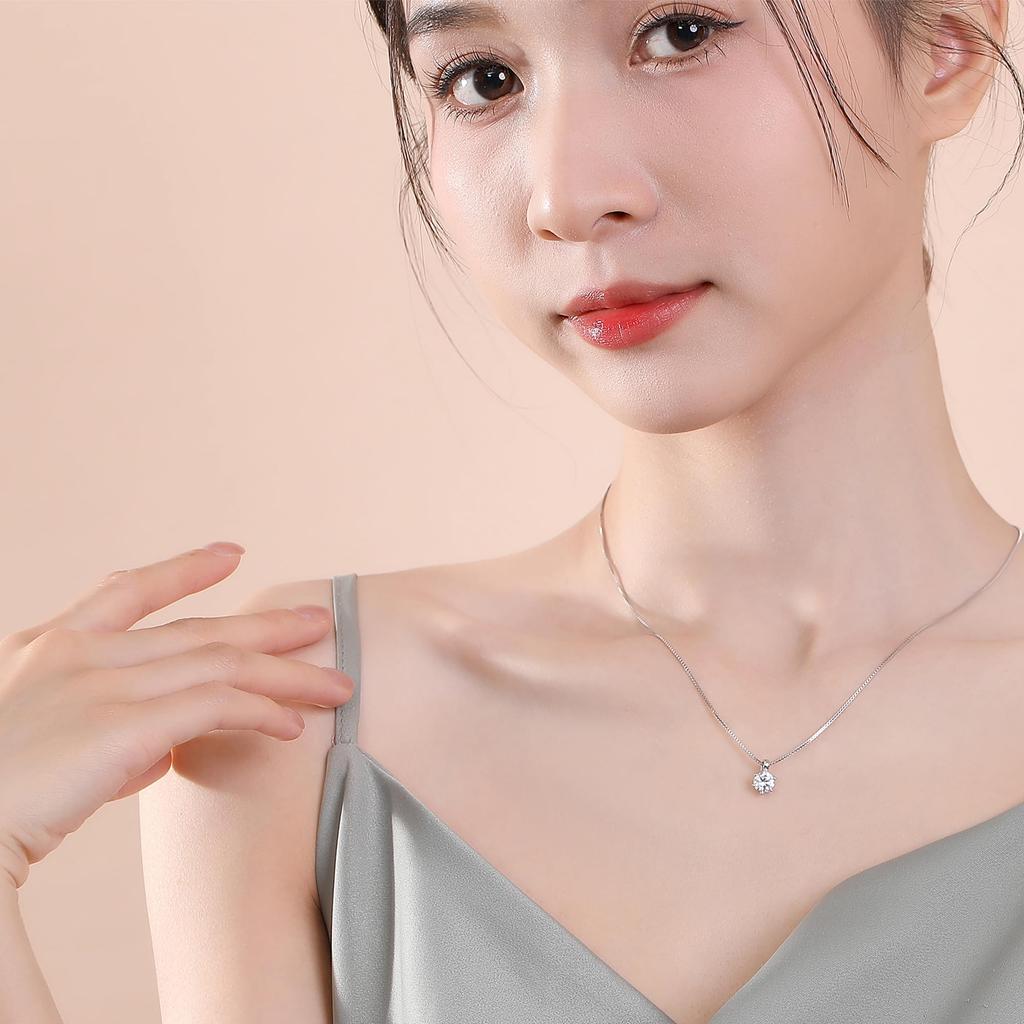 Necklace for single zirconia adjustable with 6mm [SIRUBA-SZ] women, stone, hypoallergenic, length, adjuster, silver, simple,