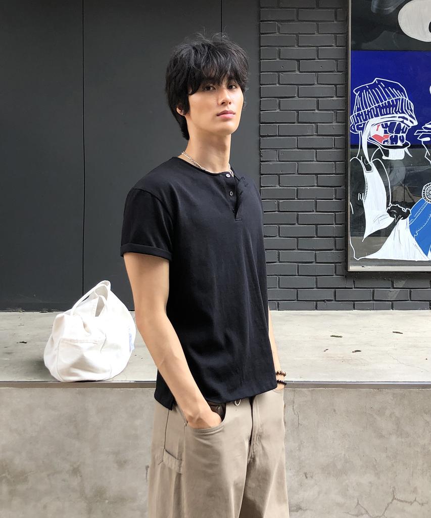 Dei Semi-Crop Henley Neck Slub Short Sleeve T-Shirt_5 Color