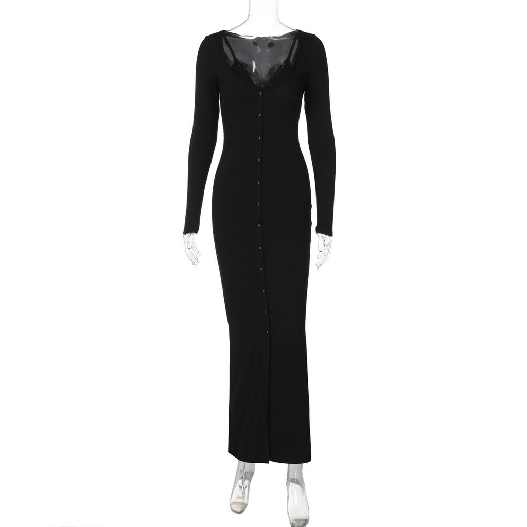 Europe and The United States Wind, Women's Clothing, 2025 Spring New, Sexy Pure Desire Wind, U Neck Halter, False Two Pieces, Long-sleeved