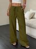Beige Pleated Wide Leg Drawstring Pants