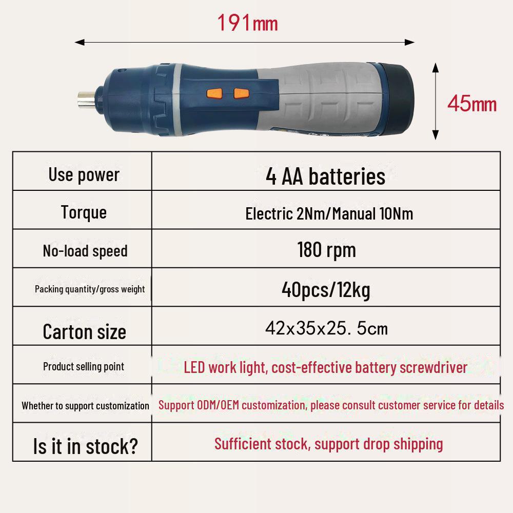 Conjunto de Chave de Fenda Elétrica Portátil 6V com Cabo Reto