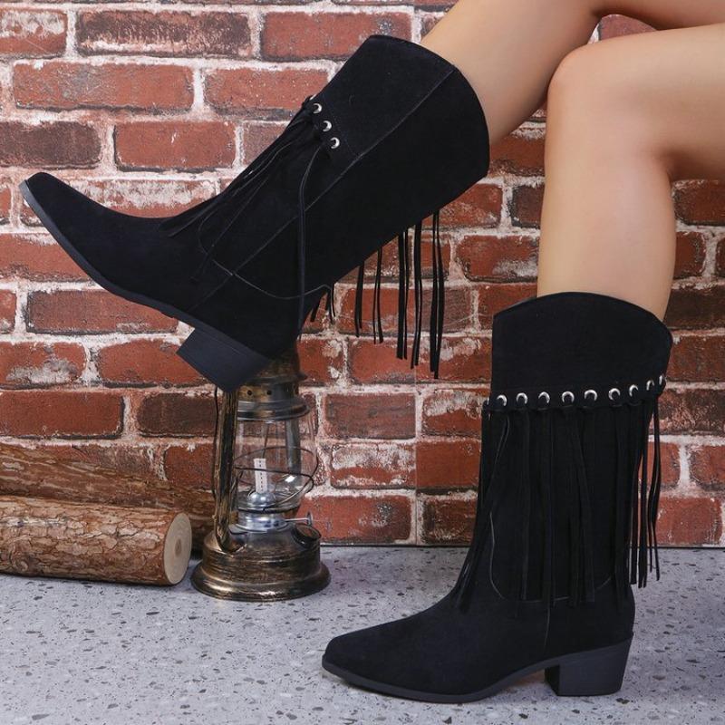 Cross-Beijing large-size romantic Su high tube but knee fashion boots autumn and winter new mid-heel pointed women's boots