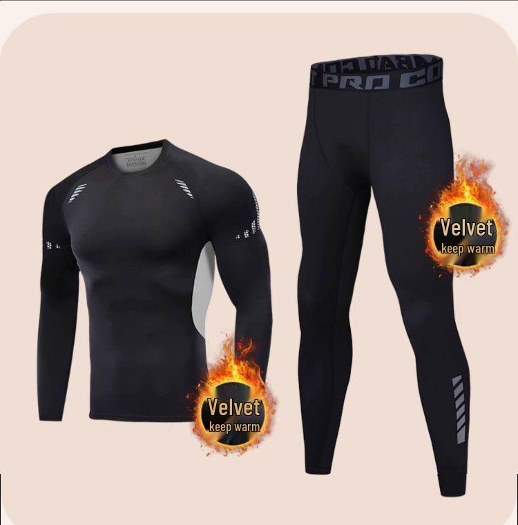 Men's Quick-Dry Ski Suit: Winter Plus Velvet Warm Base Layer, High Elasticity Compression for Autumn/Winter Outdoor Sports.