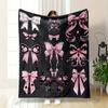 Decorative Bow Pattern Flannel Blanket - for Bed, Sofa, Office, Travel, Gift, Decoration, Chair, Cozy and Warm, Christmas