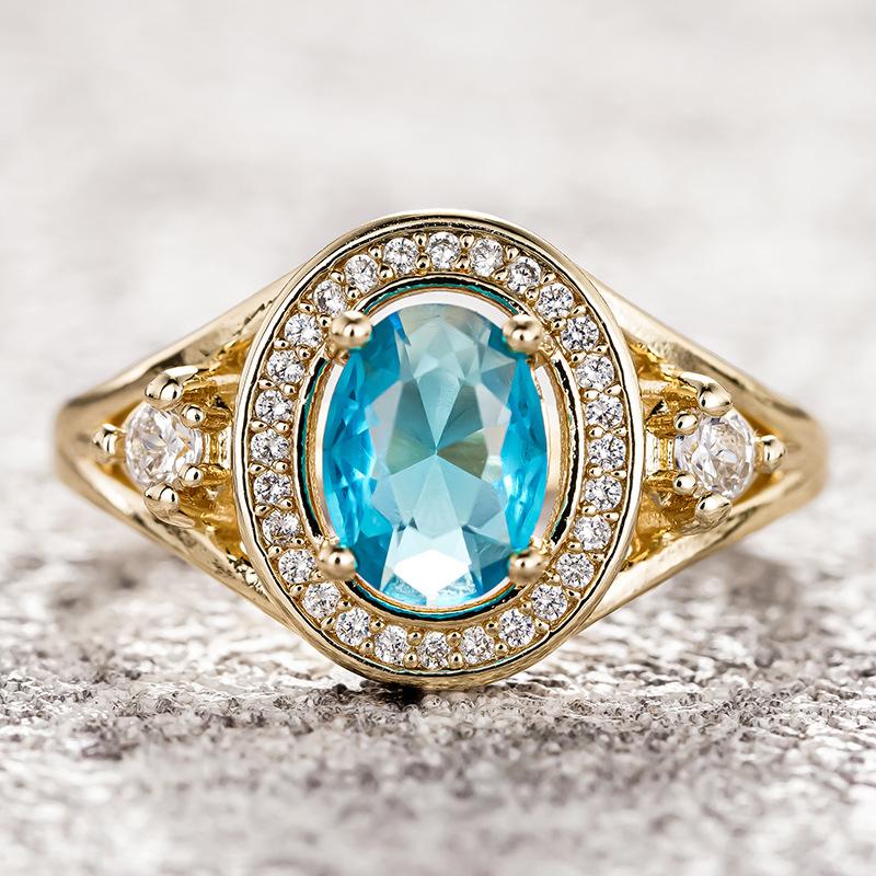 European and American inlaid aquamarine ring, light luxury retro court niche ring, personalized design female ring