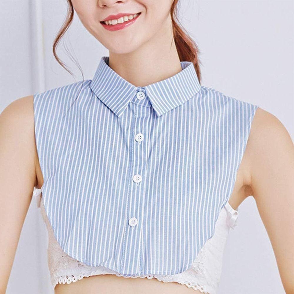 New Detachable Fake Collar Blue Stripes False Collar Lapel Half Shirt Women Girls