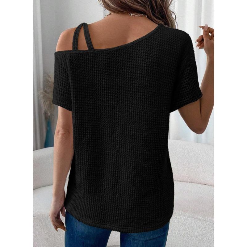 Short-sleeved Solid Tops for Women Summer New Styles Versatile Off-shoulder Knitted Women's Clothing