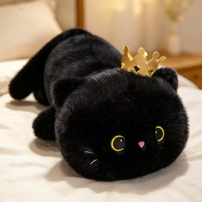 Neueste Schwarz-Weiß-Krone Katze Figur, Kawaii Füllbares Plüschtier, Puppe, Cartoon Cartoon, Süßes Kindergeburtstagsgeschenk Puppe 40cm-50cm
