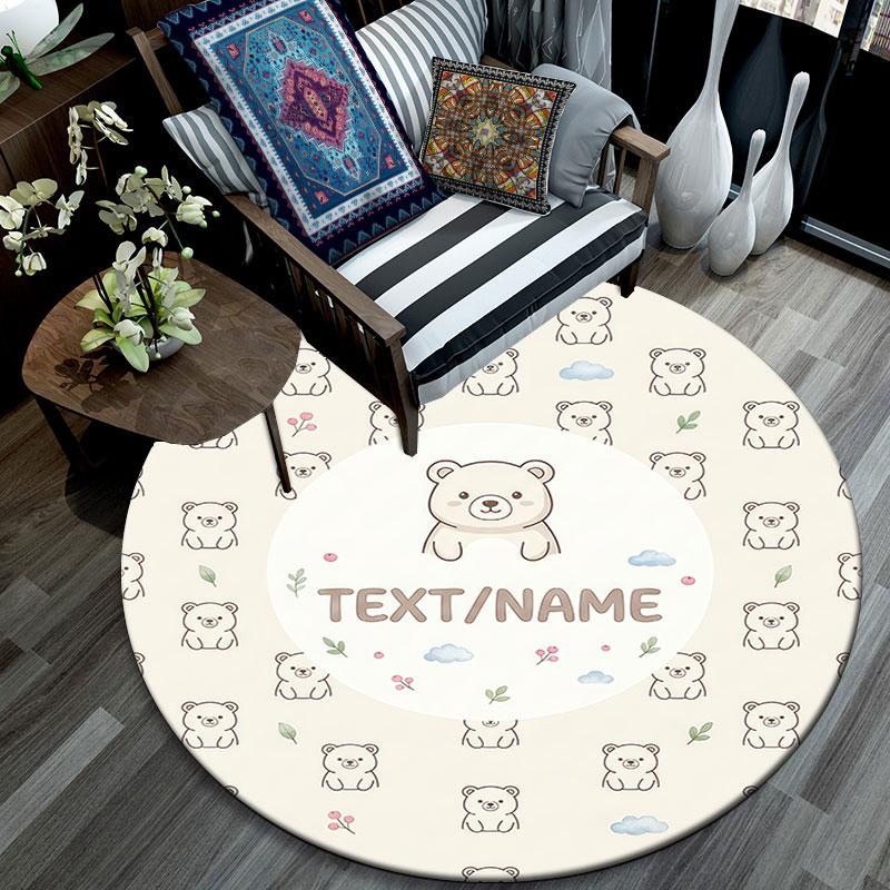 Custom Name,Kawaii Animal Pattern Art pattern round rug,Carpet Rug for Living Room Bedroom Playroom ,Non-slip Floor Mat,Holiday Gifts and Birthday Gif
