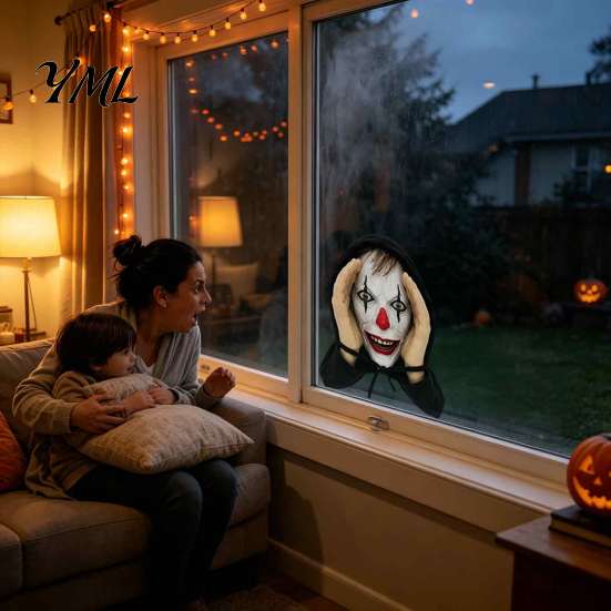 Strašidelné samolepky na okno, Strašidelná maska na žert, Realistická halloweenská strašidelná rekvizita na sklo, venkovní ozdoby, Povrchy, Děsivá závěsná dekorace obličeje, Strašidelná