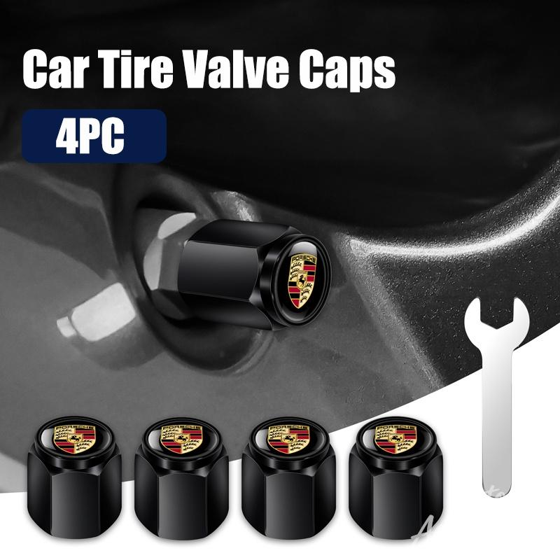 4 Pièces Bouchons de Valve de Pneu de Roue de Voiture en Métal Cache-Tige d'Air Pour Porsche Cayenne Panamera Macan 911 718 Taycan Boxster Cayman 918 Autocollant