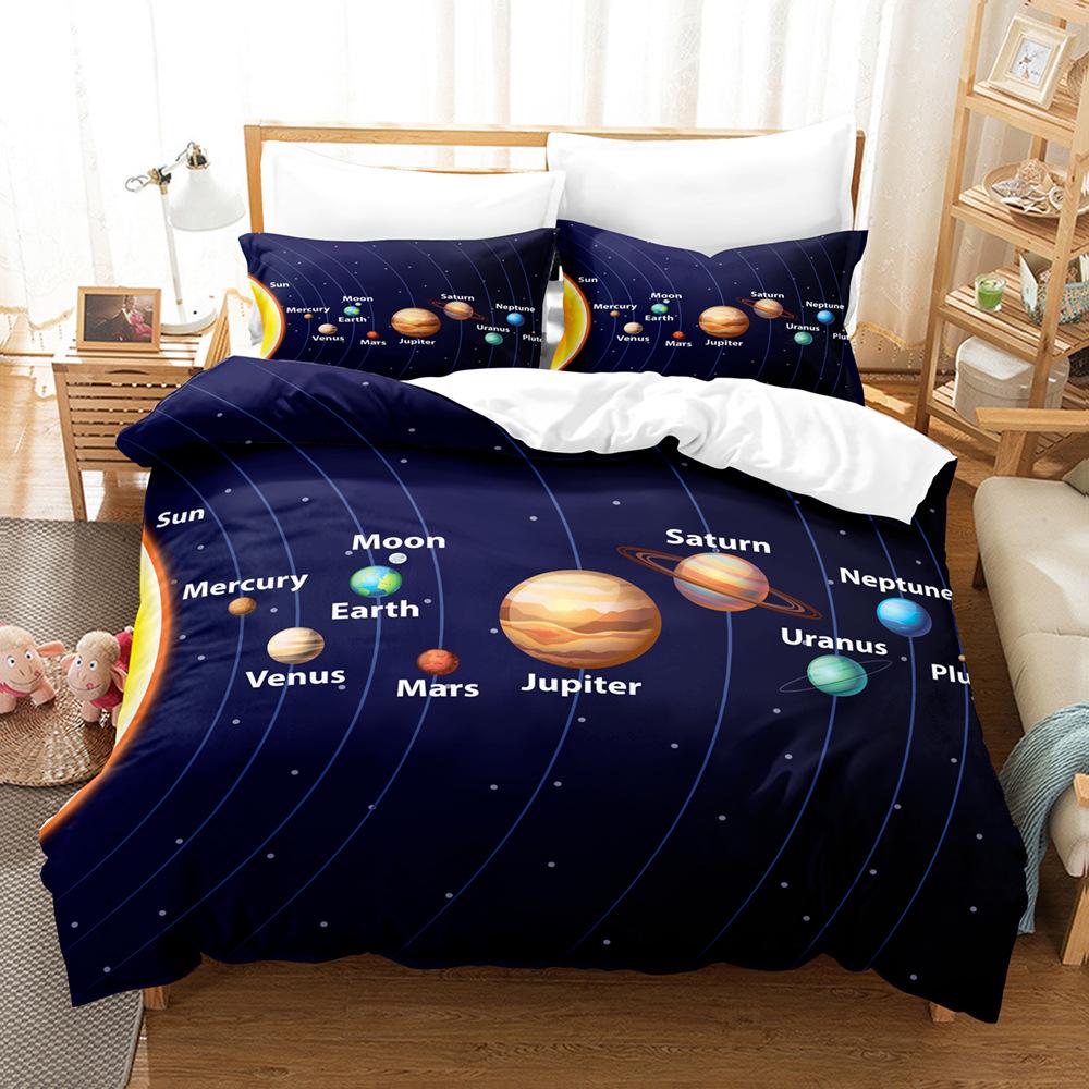 Home Textiles Star Space Pattern Three-Piece Digital Printing Sheet Bed Quilt Kit