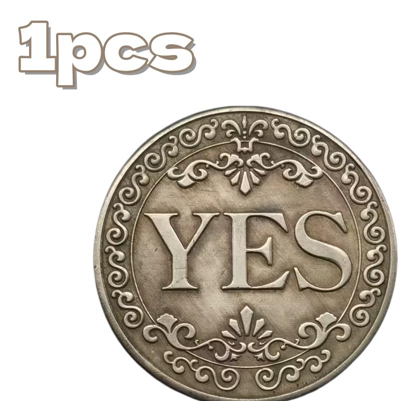 

1/2pcs Double-Sided YES/NO Lucky Coin - Antique Silver-Gray Iron, Floral Design, Collectible Souvenir & Gift 1pcs