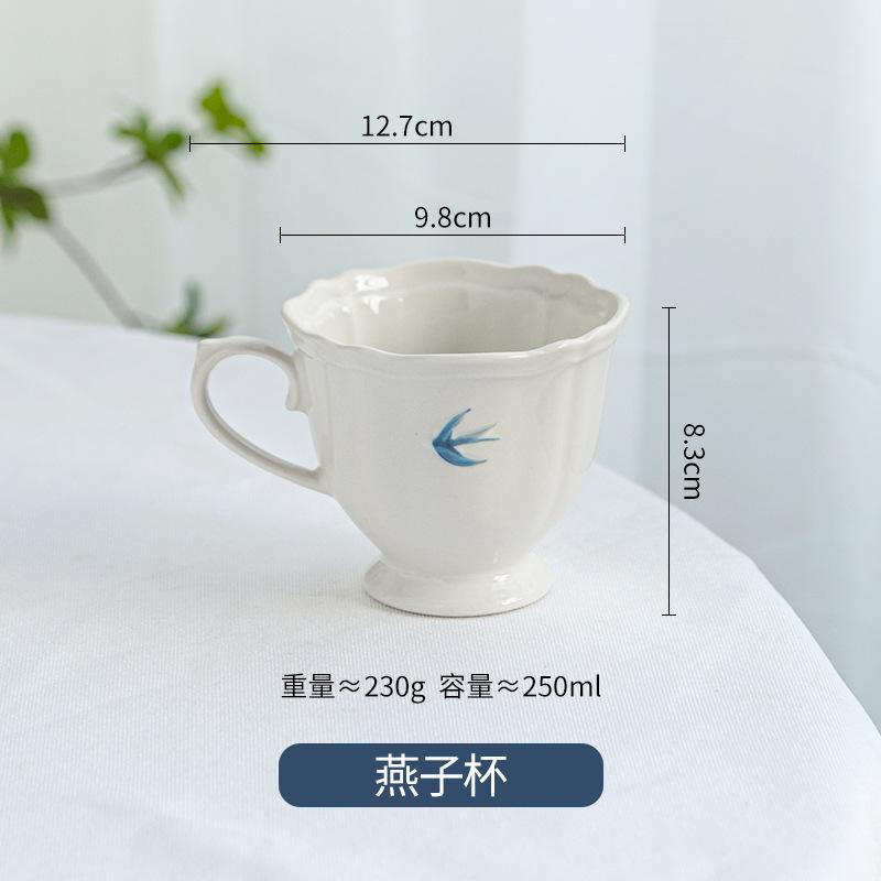 Creative Japanese Cartoon Retro Swallow Relief Plate Household Dessert Plate Flat Plate Deep Plate Ceramic Breakfast Plate Dessert Plate