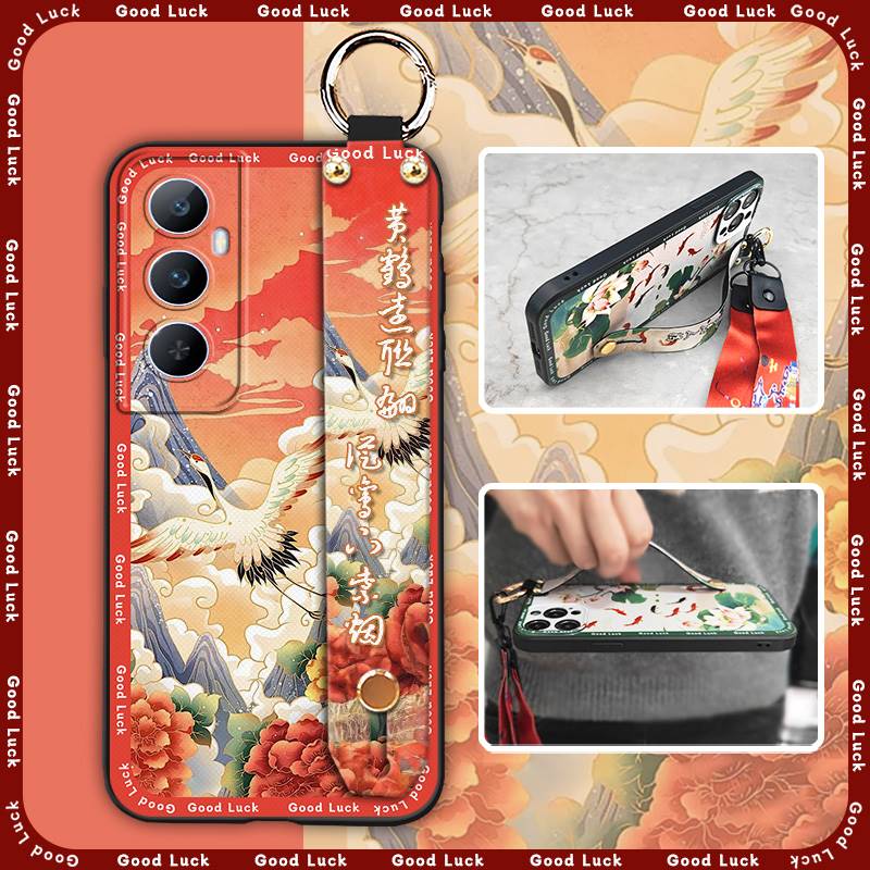 Elderly lady Waterproof Phone Case For Realme C65 Chinese style Fashion Lanyard Ring Silicone Soft case Dirt-resistant