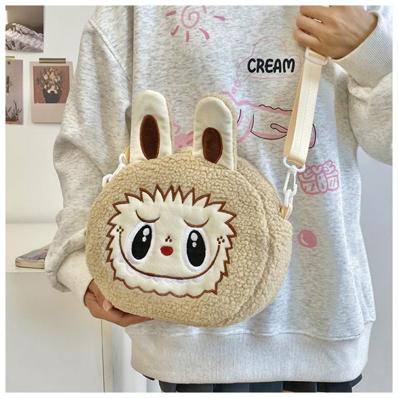 2025 New Popular Bubble Mart Oblique Span Bag Large Capacity Soft Touch Short Plush Children Shoulder Bags Ugly Cute Cartoon Kid Storage Crossbody Bag