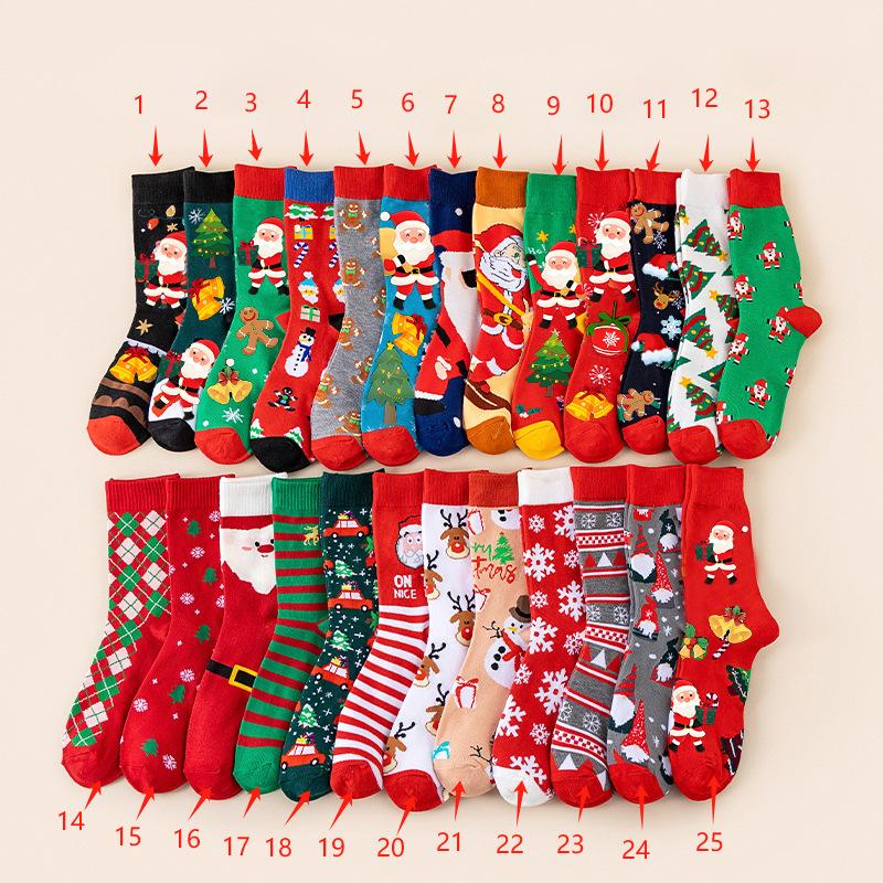 

10 pairs of random men s and women s mid-calf cartoon Christmas socks for autumn and winter One Size