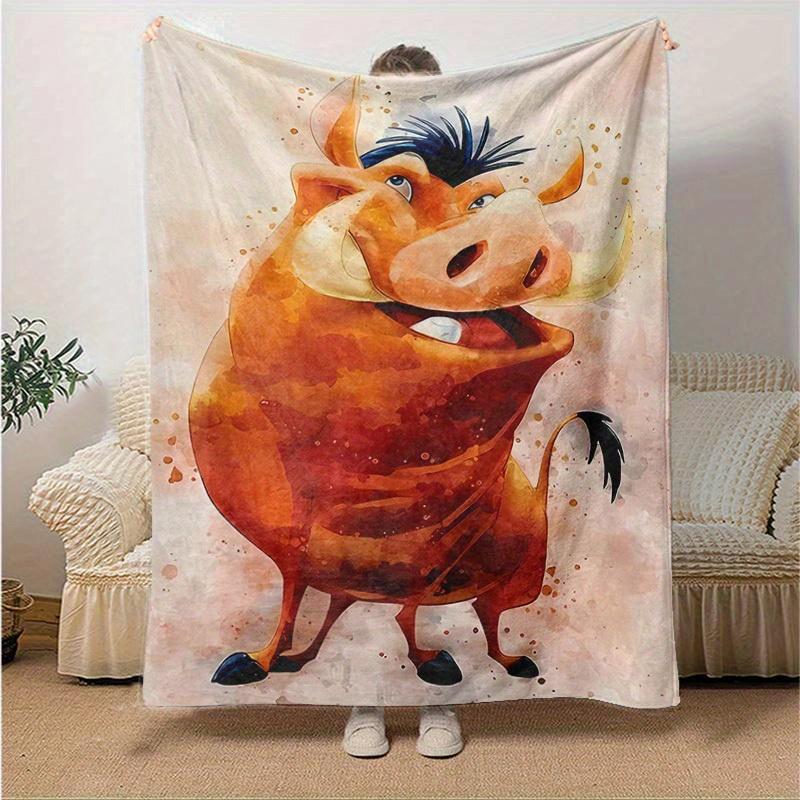 1pc, Warm and Cozy Watercolor Warthog Blanket - Seasonal Home Decor, Perfect for All Seasons, Soft Flannel Throw Blanket - Versatile & Cozy