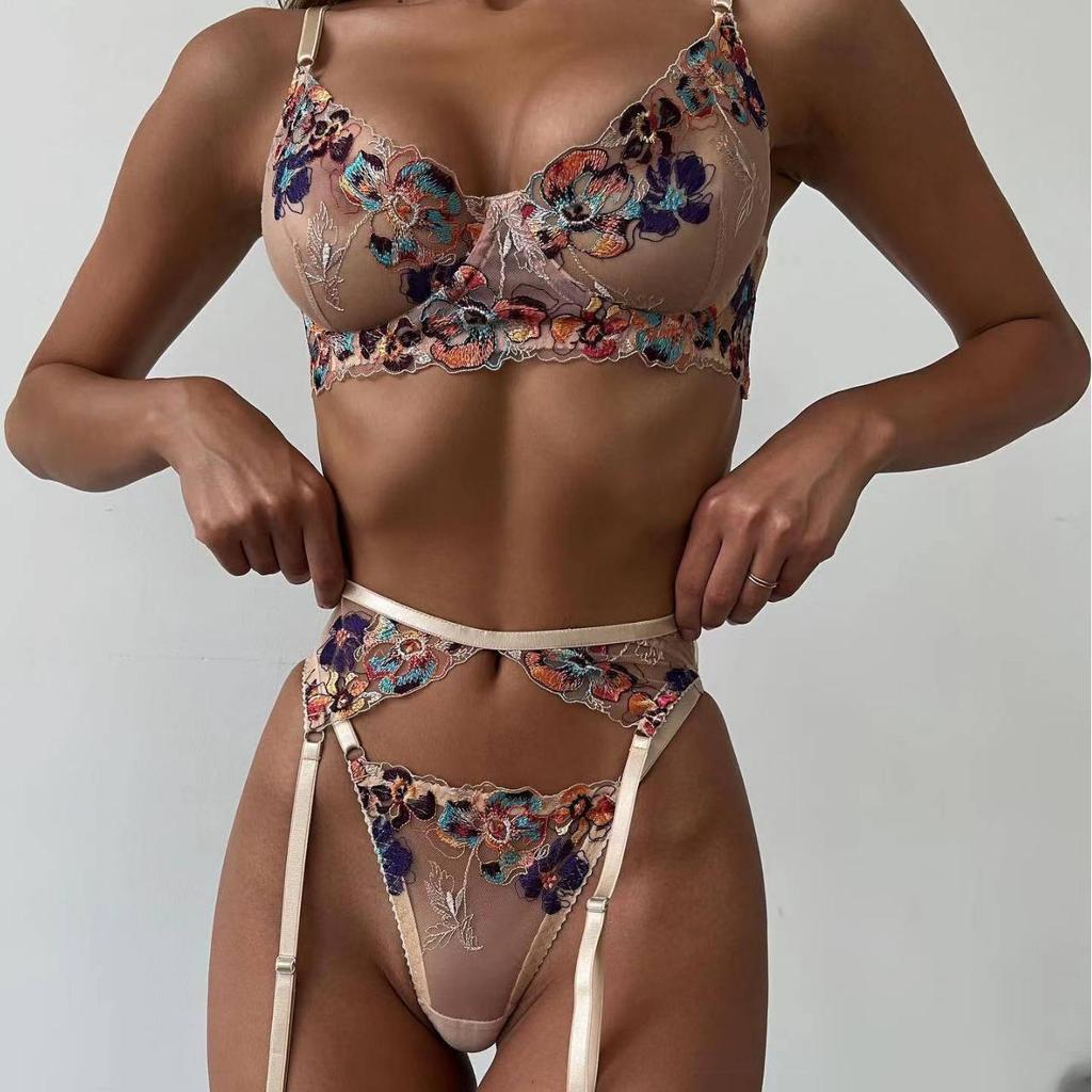 Multi-Color Embroidered European & American Sexy Temptation Lingerie Set