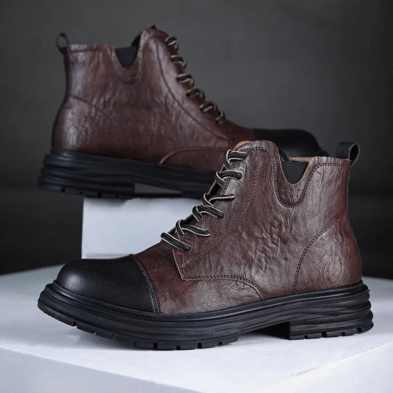 Men's Boots Trend Derby Shoes Men's Thick Soled Knight Boots Men Ankle Boots High Top Shoes Mens Moto Shoes Botas Hombre