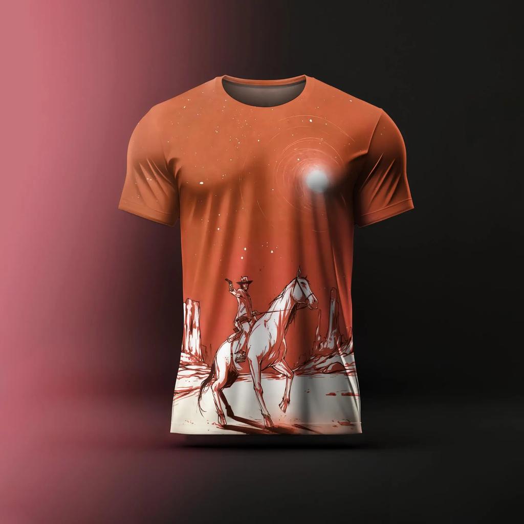 Cowboy Men's T Shirt Summer Fashion Short Sleeve Oversized Clothing Retro T-Shirts Pattern Print Male Casual Crew Neck Pullover