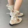 [Sheepskin version] Korean leather bow ballet stack boots female Mary Jane single shoes long boots high boots