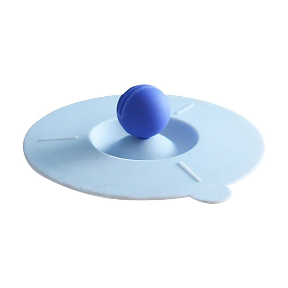 

Cute Leak Proof Cup Lid Dustproof Silicone Drinks Fresh Cover with Spoon Holder Airtight Seal Reusable for Bowls Plates синий