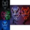 Unisex Japanische Fuchsmaske mit leuchtendem LED-Licht für gruselige Halloween-Partys