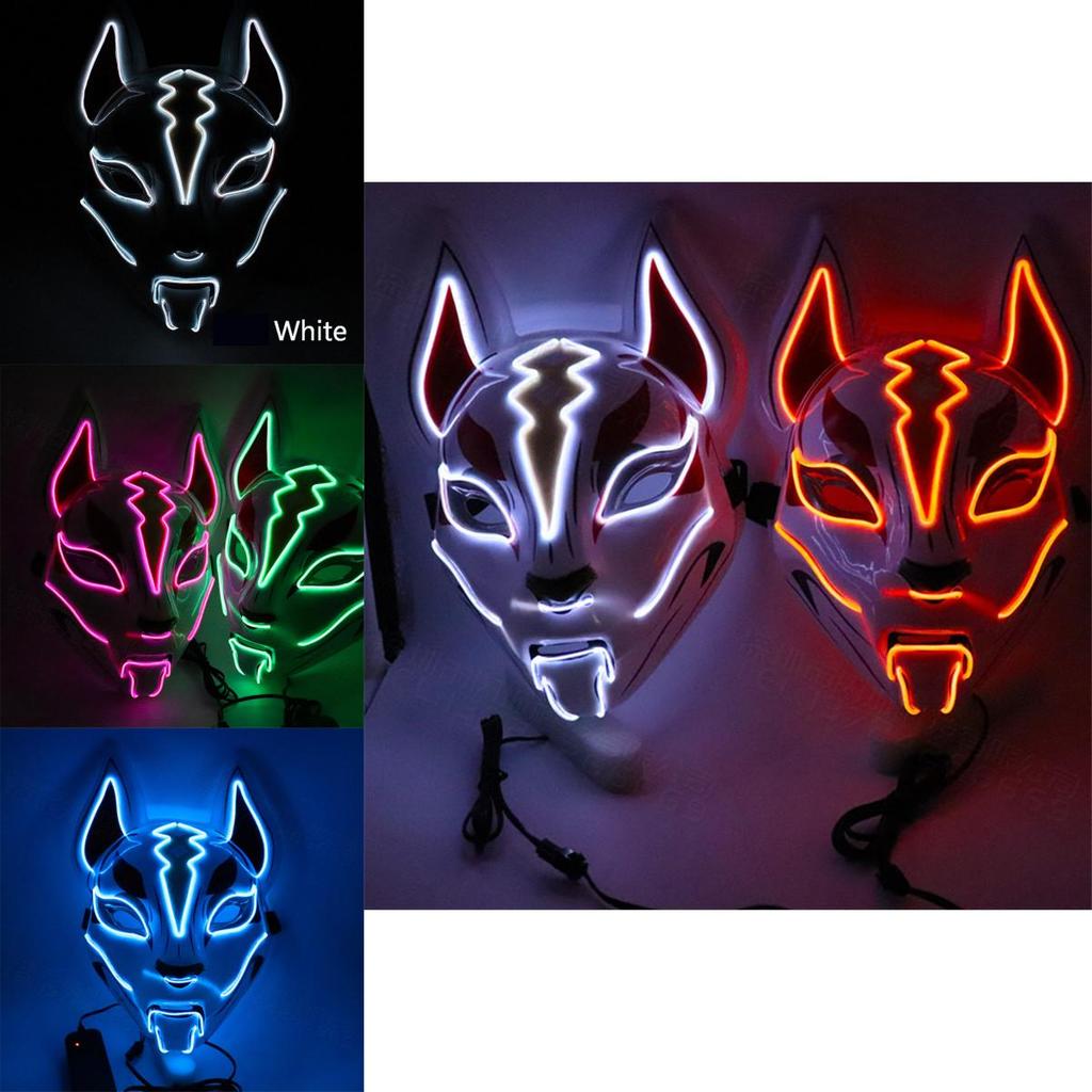 Unisex Japanische Fuchsmaske mit leuchtendem LED-Licht für gruselige Halloween-Partys