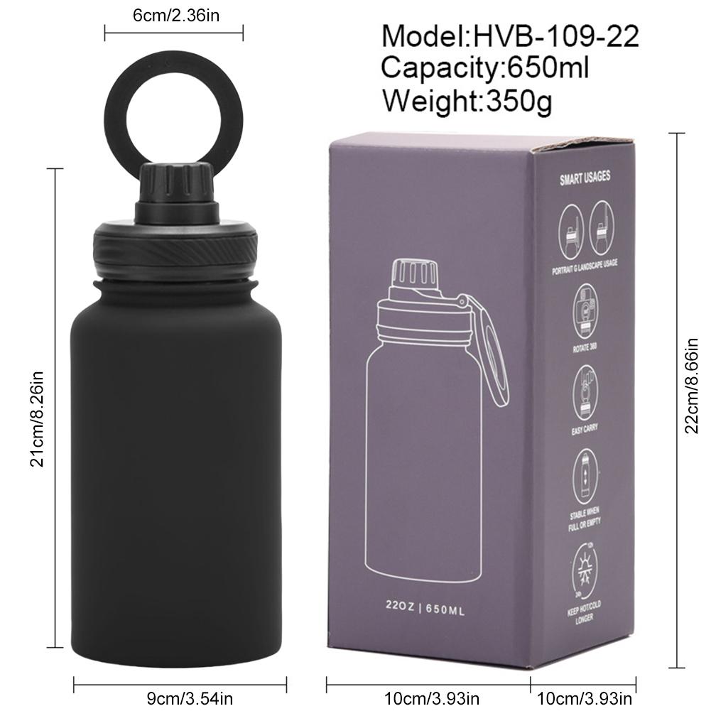 650ml Leak Proof Insulated Bottle with Rotating Phone Holder Stainless Steel Double Layer Vacuum Cup for Outdoor Sports