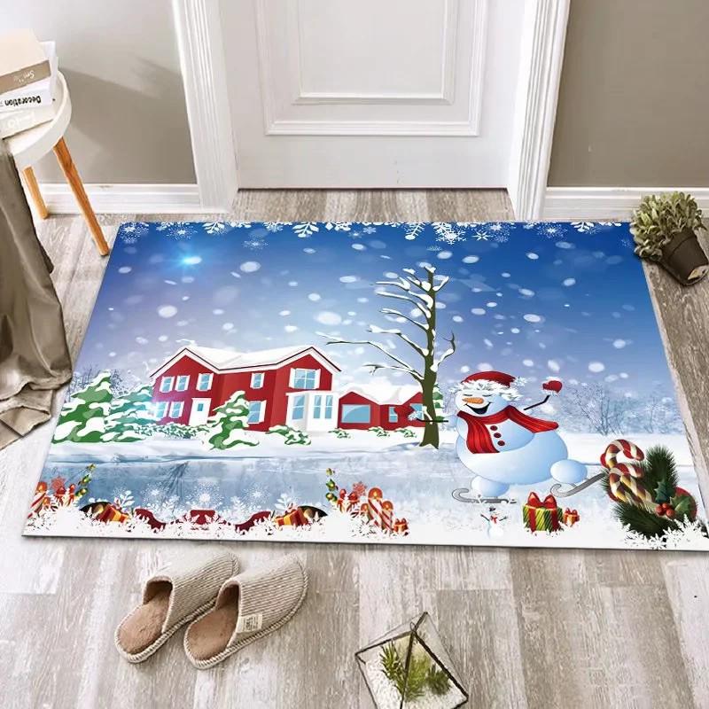 Festive Red Non-slip Absorbent Door Mat - Christmas Crystal Velvet
